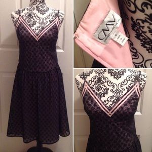 🌸 CARMEN MARC VALVO Navy Eyelet Dress 🌸